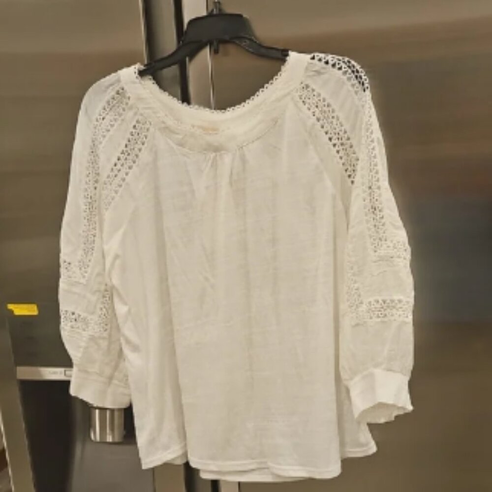 💕SKIES ARE BLUE💕Eyelet Lace Longsleeve Blouse ~ White Medium M NWT